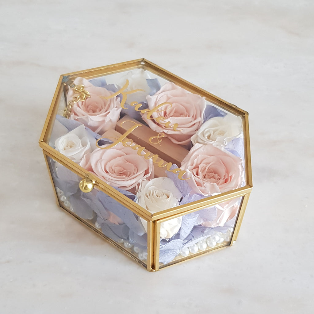 Long Hexagon Floral Ring Box