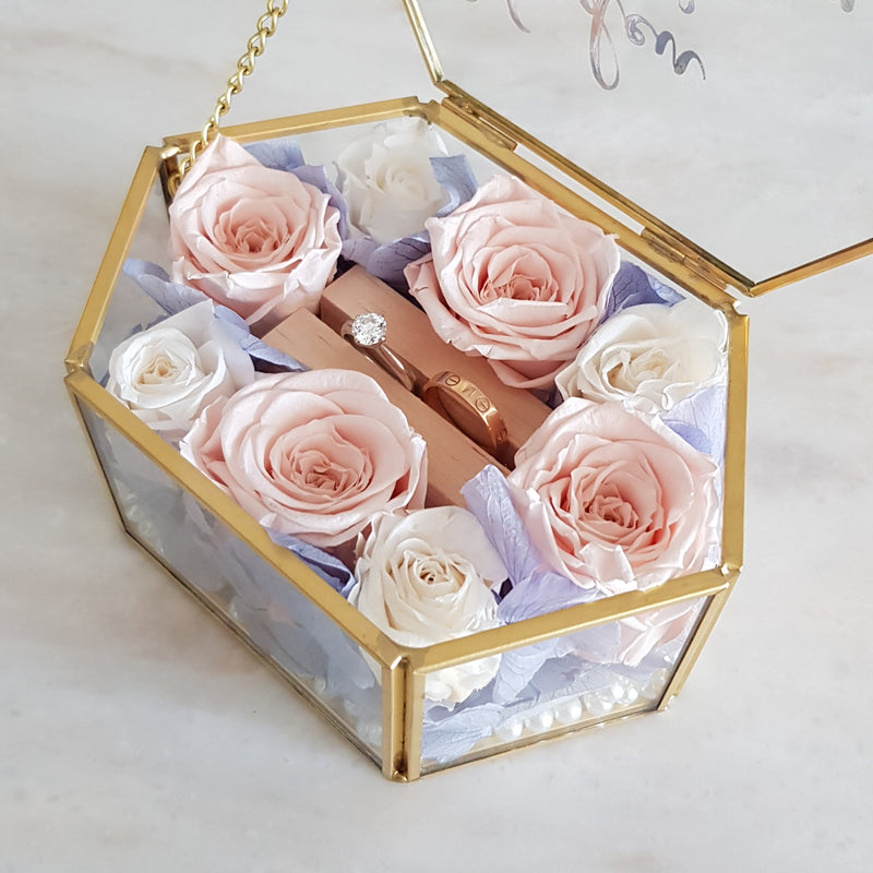 Long Hexagon Floral Ring Box