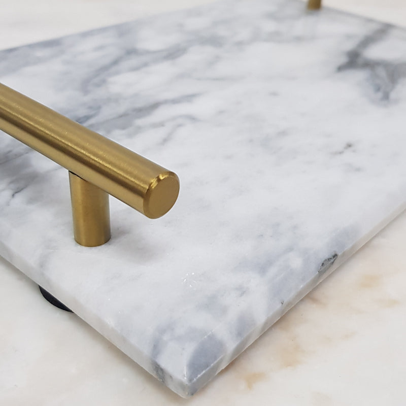 Rectangle Marble Tray With Brass Handles