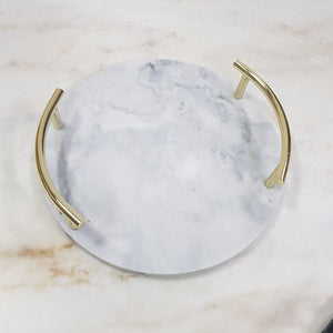 Round Marble Tray With Brass Handles