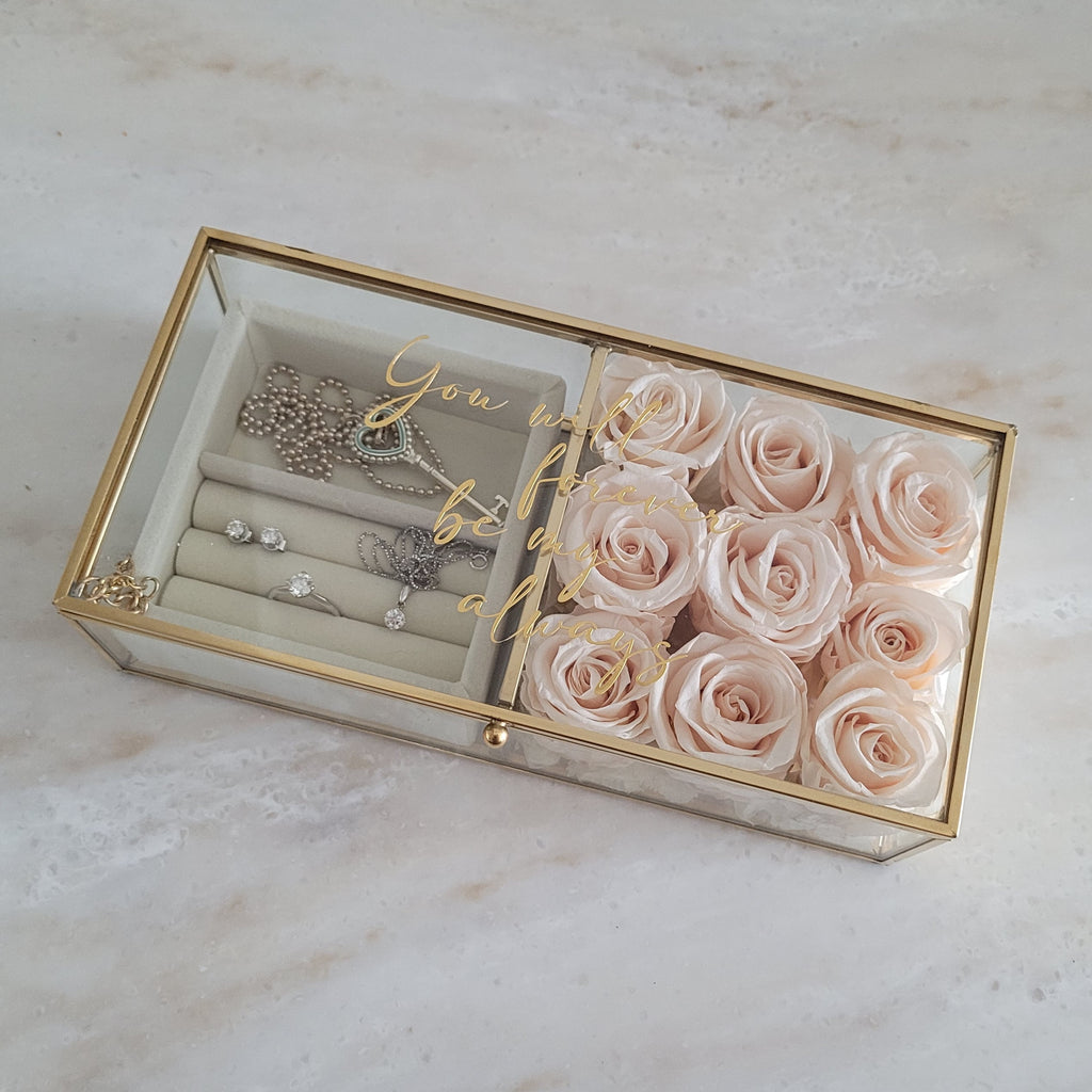 Jewellery box, floral box, preserved flowers, stackers, curatedcompany, personalised gifts, love gifts, gifts for her, jewellery organisation