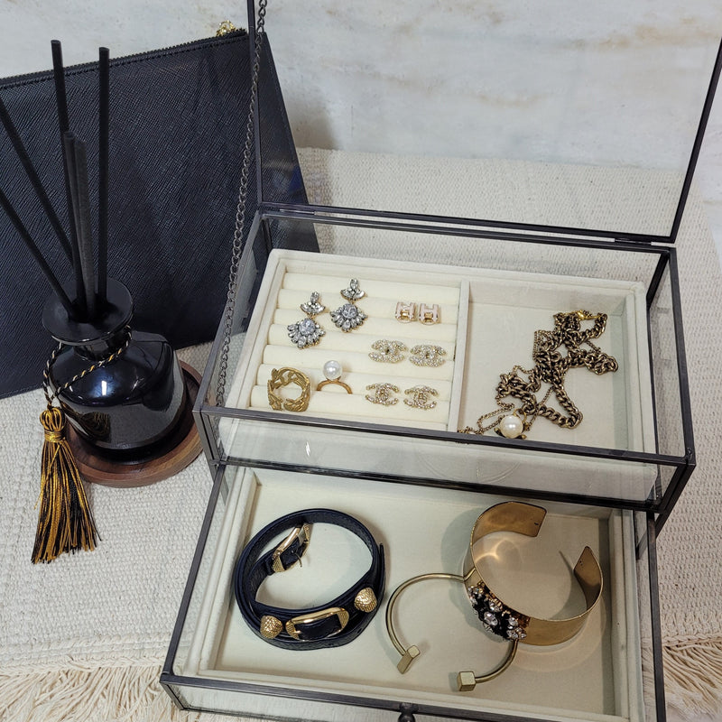 Double Tier Rectangle Jewellery Box (Black)
