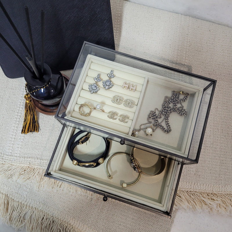 Double Tier Rectangle Jewellery Box (Black)